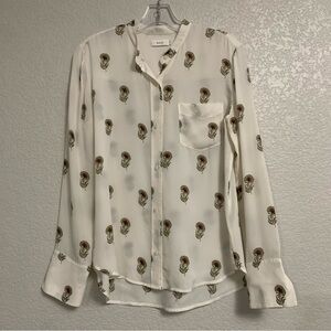 ALC Blouse Top Womens S Silk Flower Print Button Up Preppy Office